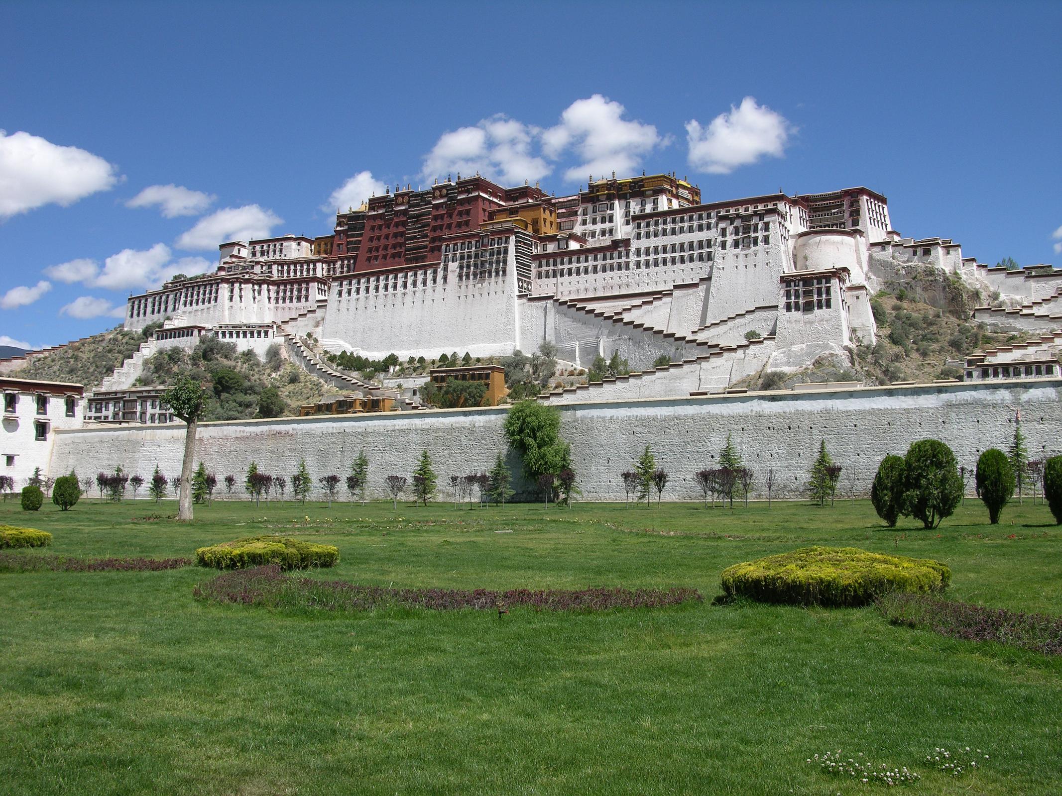 Tibet Lhasa 03 02 Potala Palace The Potala Palace, perched high above Lhasa on the Marpori (red mountain), is a place of spiritual pilgrimage and a mammoth tribute to Tibetan architectural skills. The name Potala derives from the Sanskrit �Potalaa�, the abode of the Bodhisattva Avalokiteshvara. Unlike most Tibetan monasteries, the Red Guards did not sack the Potala during the Cultural Revolution, and, as a result, all the chapels and their artifacts are remarkably well preserved.